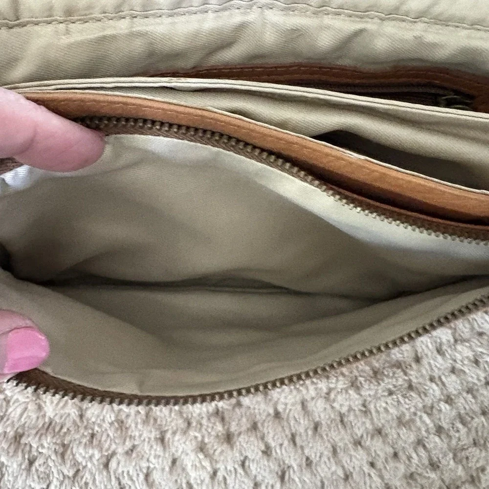 Lucky Brand Patchwork Tan Leather Convertible Crossbody Hippy Boho 90's